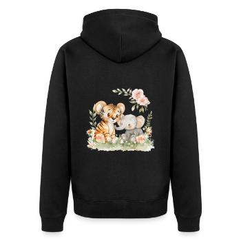 Cute Tiger And Elephant Friends - Unisex Premium Bio Zip Hoodie - Schwarz - Hinten - Nico (187cm)