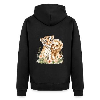 Cute Tiger And Lion Friends - Unisex Premium Bio Zip Hoodie - Schwarz - Hinten - Nico (187cm)