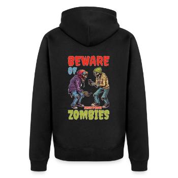 Beware Of Smartphone Zombies 2 - Unisex Premium Bio Zip Hoodie - Schwarz - Hinten - Nico (187cm)