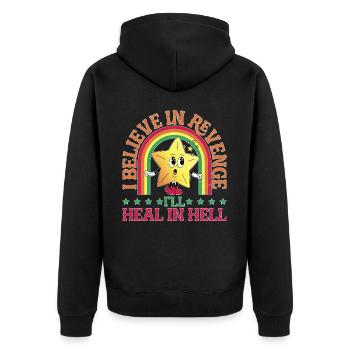 I Believe In Revenge I'll Heal In Hell - Unisex Premium Bio Zip Hoodie - Schwarz - Hinten - Nico (187cm)