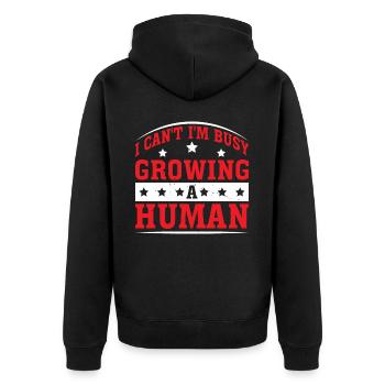 I Can't I'm Busy Growing A Human 2 - Unisex Premium Bio Zip Hoodie - Schwarz - Hinten - Nico (187cm)