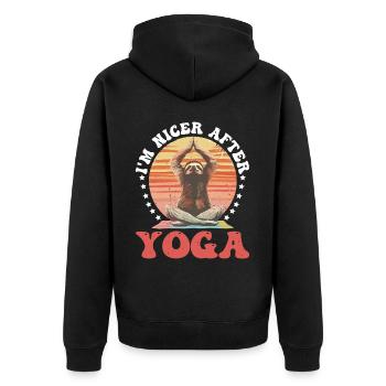 I'm Nicer After Yoga - Unisex Premium Bio Zip Hoodie - Schwarz - Hinten - Nico (187cm)