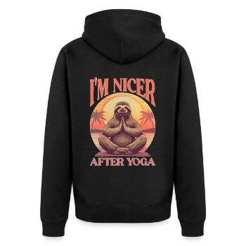 I'm Nicer After Yoga 2 - Unisex Premium Bio Zip Hoodie - Schwarz - Hinten - Nico (187cm)