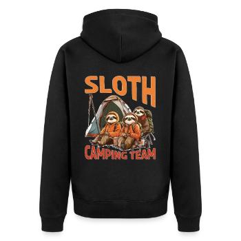Sloth Camping Team - Unisex Premium Bio Zip Hoodie - Schwarz - Hinten - Nico (187cm)