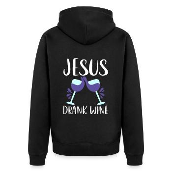 Jesus Drank Wine 4 - Unisex Premium Bio Zip Hoodie - Schwarz - Hinten - Nico (187cm)