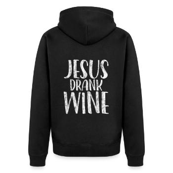Jesus Drank Wine 5 - Unisex Premium Bio Zip Hoodie - Schwarz - Hinten - Nico (187cm)