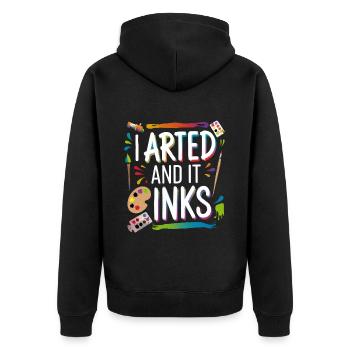I Arted And It Inks 6 - Unisex Premium Bio Zip Hoodie - Schwarz - Hinten - Nico (187cm)