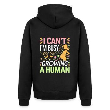 I Can't I'm Busy Growing A Human 8 - Unisex Premium Bio Zip Hoodie - Schwarz - Hinten - Nico (187cm)