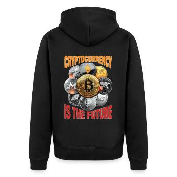 Cryptocurrency Is The Future - Unisex Premium Bio Zip Hoodie - Schwarz - Hinten - Nico (187cm)