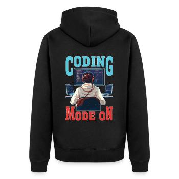Coding Mode On - Unisex Premium Bio Zip Hoodie - Schwarz - Hinten - Nico (187cm)