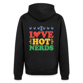 I Love Hot Nerds - Unisex Premium Bio Zip Hoodie - Schwarz - Hinten - Nico (187cm)