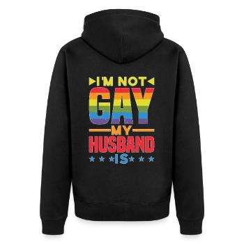 I'm Not Gay My Husband Is - Unisex Premium Bio Zip Hoodie - Schwarz - Hinten - Nico (187cm)