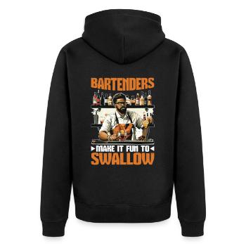 Bartenders Make It Fun To Swallow 5 - Unisex Premium Bio Zip Hoodie - Schwarz - Hinten - Nico (187cm)
