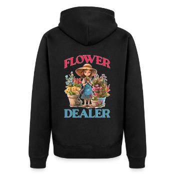 Flower Dealer - Unisex Premium Bio Zip Hoodie - Schwarz - Hinten - Nico (187cm)