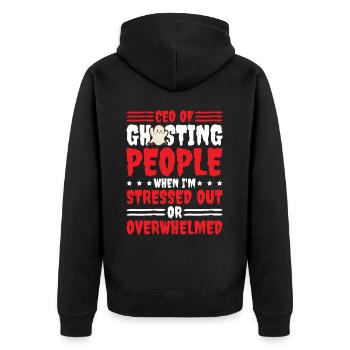 CEO Of Ghosting When Stressed Or Overwhelmed 2 - Unisex Premium Bio Zip Hoodie - Schwarz - Hinten - Nico (187cm)