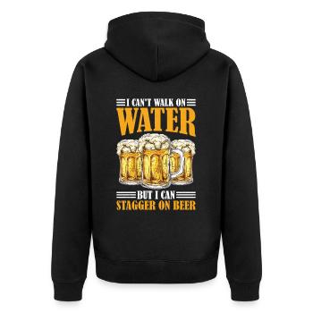 I Can't Walk On Water But I Can Stagger On Beer - Unisex Premium Bio Zip Hoodie - Schwarz - Hinten - Nico (187cm)