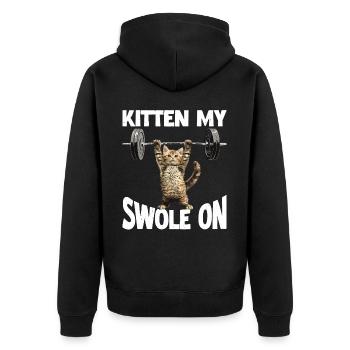 Kitten My Swole On 2 - Unisex Premium Bio Zip Hoodie - Schwarz - Hinten - Nico (187cm)