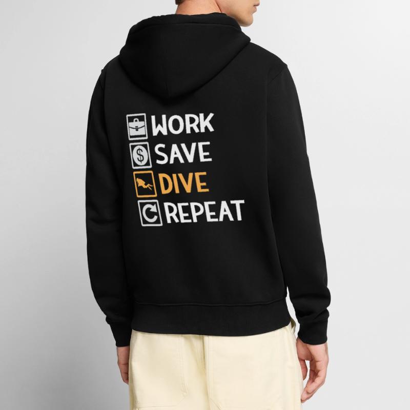 Work, Save, Dive, Repeat – Dive Life Unisex Premium Bio Zip Hoodie
