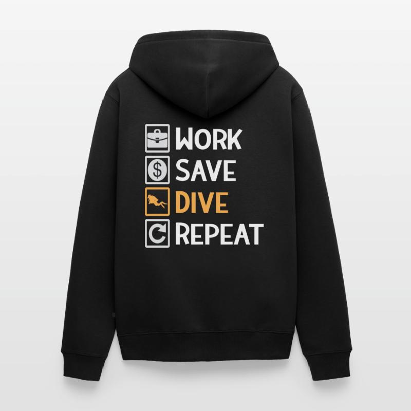 Work, Save, Dive, Repeat – Dive Life Unisex Premium Bio Zip Hoodie