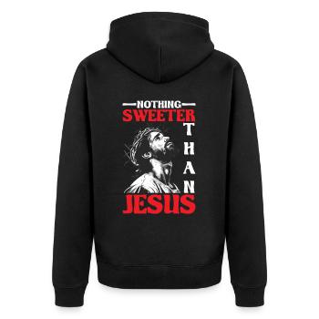 Nothing Sweeter Than Jesus - Unisex Premium Bio Zip Hoodie - Schwarz - Hinten - Nico (187cm)