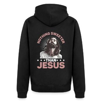 Nothing Sweeter Than Jesus 2 - Unisex Premium Bio Zip Hoodie - Schwarz - Hinten - Nico (187cm)