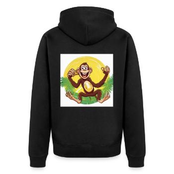Rhythmus-Affe - Unisex Premium Bio Zip Hoodie - Schwarz - Hinten - Nico (187cm)