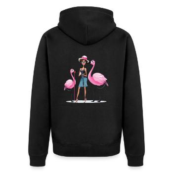 Designer Flamingle - Unisex Premium Bio Zip Hoodie - Schwarz - Hinten - Nico (187cm)