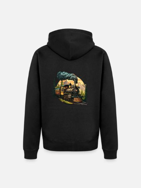 Zeitreise: Eine altmodische Dampfeisenbahn - Unisex Premium Bio Zip Hoodie - Schwarz