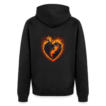Brennend vor Liebe: Ein feuriges Herz im Cartoon-Design - Unisex Premium Bio Zip Hoodie - Schwarz - Hinten - Nico (187cm)