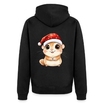 Hamster Weihnachten Süß Niedlich Weihnachtlich - Unisex Premium Bio Zip Hoodie - Schwarz - Hinten - Nico (187cm)
