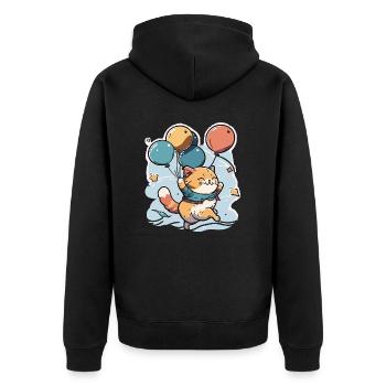 Flying Feline Adventures: A Playful Cat with Ballo - Unisex Premium Organic Zip Hoodie - black - Back - Nico (187cm)