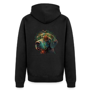 Trippy Tails: Ein cooler Weed-Head-Hund mit Psychedeli - Unisex Premium Bio Zip Hoodie - Schwarz - Hinten - Nico (187cm)