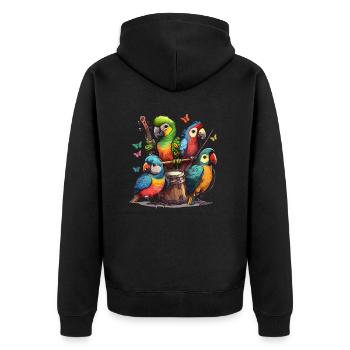 Melodies of the Rainbow: Colorful Parrots Playing - Unisex Premium Organic Zip Hoodie - black - Back - Nico (187cm)