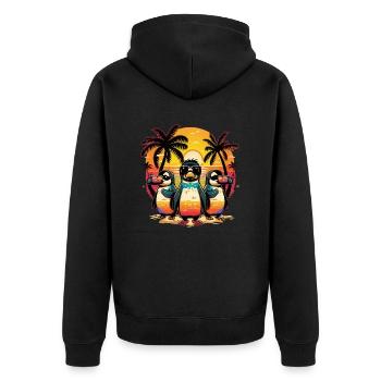 Tropical Vibes: Bunte Hawaii-Pinguine - Unisex Premium Bio Zip Hoodie - Schwarz - Hinten - Nico (187cm)