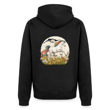 Enchanted Journey: Magisches Einhorn galoppiert durch - Unisex Premium Bio Zip Hoodie - Schwarz - Hinten - Nico (187cm)