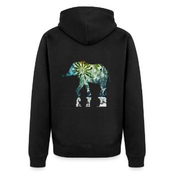 Künstlerische Intrige: Cool Weed Elefant Abstrakte Pos - Unisex Premium Bio Zip Hoodie - Schwarz - Hinten - Nico (187cm)