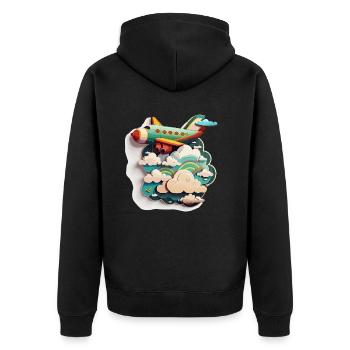 Boundless Horizons: Eine Luftaufnahme eines Flugzeugs - Unisex Premium Bio Zip Hoodie - Schwarz - Hinten - Nico (187cm)