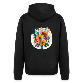Strahlende Blüten: ein bunter Strauß aus leuchtendem Pe - Unisex Premium Bio Zip Hoodie - Schwarz - Hinten - Nico (187cm)