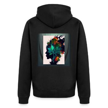 Cool Weed Head: Psychedelic Ornaments and Abstract - Unisex Premium Organic Zip Hoodie - black - Back - Nico (187cm)