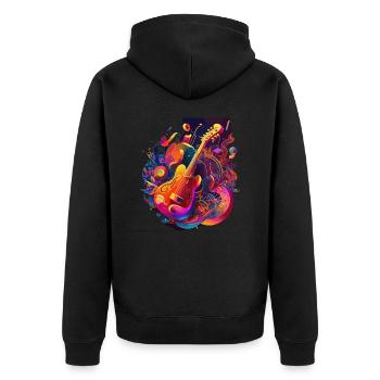 Eine psychedelische Explosion: Ausbruch von Farbe und Energie - Unisex Premium Bio Zip Hoodie - Schwarz - Hinten - Nico (187cm)