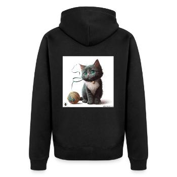 Moustaches et laine : un adorable chaton avec un Bowti - Veste à capuche bio Premium Unisexe - noir - Dos - Nico (187cm)