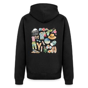 Summer Dreams: Aquarell Reise Clipart Collectio - Unisex Premium Bio Zip Hoodie - Schwarz - Hinten - Nico (187cm)