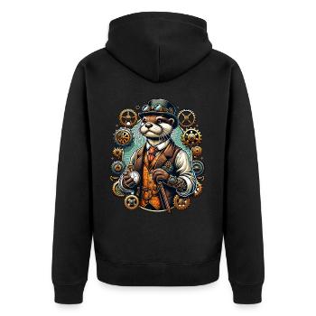 Loutre steampunk avec engrenages - Veste à capuche bio Premium Unisexe - noir - Dos - Nico (187cm)