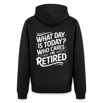 Rentner Ruhestand Rente Pensionierung - Unisex Premium Bio Zip Hoodie - Schwarz - Hinten - Nico (187cm)