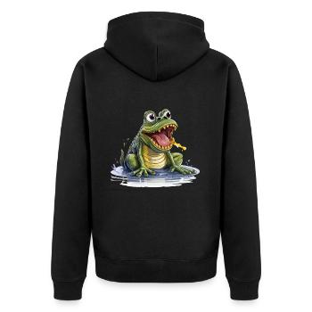 The Flute-Tongued Frog - Unisex Premium Organic Zip Hoodie - black - Back - Nico (187cm)