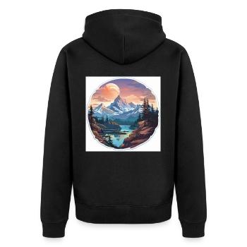 Gipfel-Gelassenheit - Unisex Premium Bio Zip Hoodie - Schwarz - Hinten - Nico (187cm)