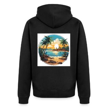 Tropisches Paradies - Unisex Premium Bio Zip Hoodie - Schwarz - Hinten - Nico (187cm)