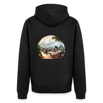 Dynamic Workspace - Unisex Premium Organic Zip Hoodie - black - Back - Nico (187cm)