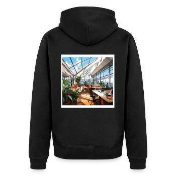 Offene Zusammenarbeit - Unisex Premium Bio Zip Hoodie - Schwarz - Hinten - Nico (187cm)