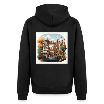 Marktstimmung - Unisex Premium Bio Zip Hoodie - Schwarz - Hinten - Nico (187cm)